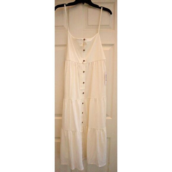 Hurley HC0084 Women Sz L Cream Solid Button Front Tiered Midi Cover Up Dress - Picture 1 of 9